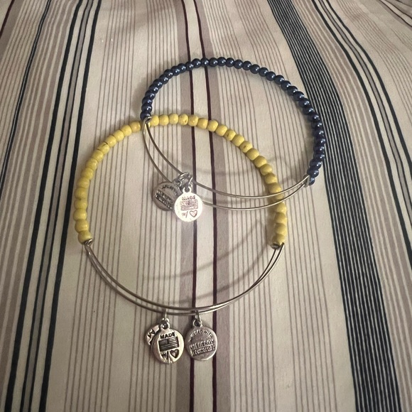 Alex & Ani Two Beaded Adjustable Silver Bracelets, blue/yellow, good condition - Picture 1 of 7